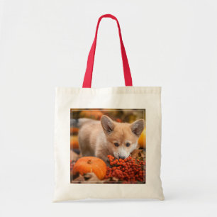 Cutest Baby Animals   Corgi Puppy  in Autumn Tote Bag