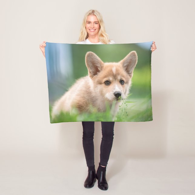 Cutest Baby Animals | Corgi Puppy in the Yard Fleece Blanket (In Situ)