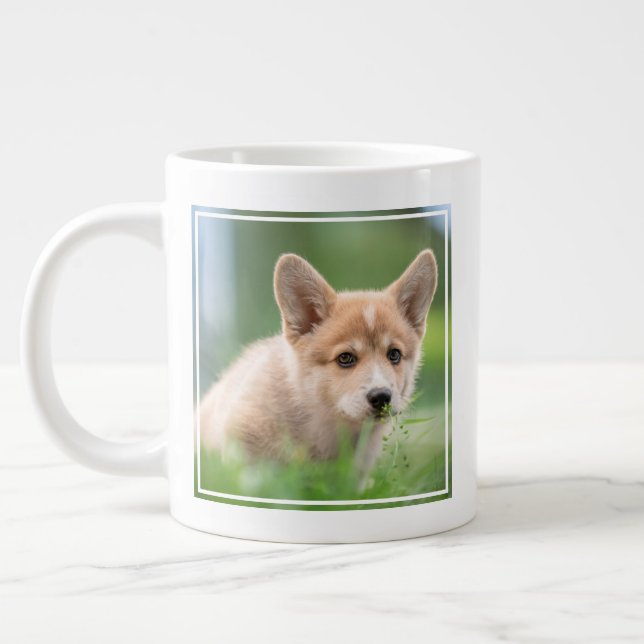 Cutest Baby Animals | Corgi Puppy in the Yard Large Coffee Mug (Left)
