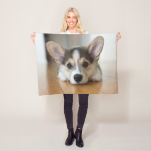 Cutest Baby Animals Corgi Puppy Looking Fleece Blanket