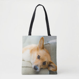 Cutest Baby Animals   Corgi Puppy on Couch Tote Bag
