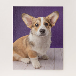 Cutest Baby Animals Corgi Puppy on Purple Jigsaw Puzzle