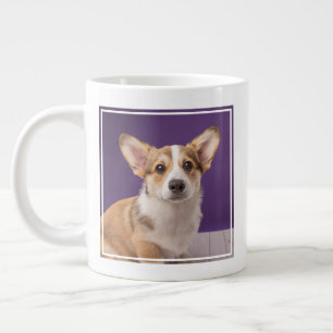 Cutest Baby Animals Corgi Puppy on Purple Large Coffee Mug