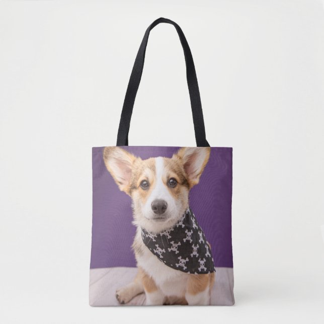 Cutest Baby Animals | Corgi Puppy Skull Bandanna Tote Bag (Front)