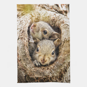 Cutest Baby Animals   Curious Baby Squirrels Tea Towel