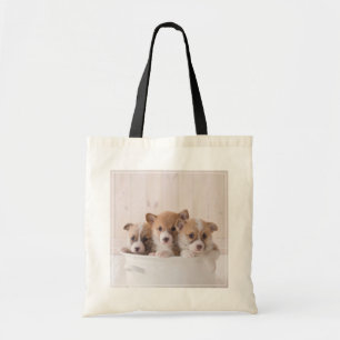 Cutest Baby Animals   Cute Corgi Puppies in a Pot Tote Bag