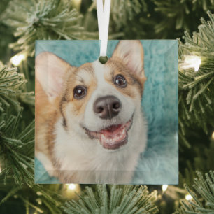 Cutest Baby Animals Cute Corgi Puppy Smile Glass Tree Decoration