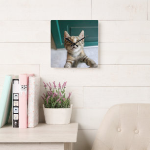 Cutest Baby Animals Cute Tabby Kitten Square Wall Clock