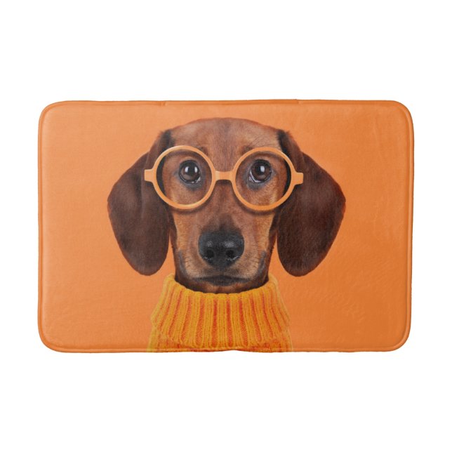 Cutest Baby Animals | Dachshund Orange Sweater Bath Mat (Front)