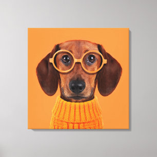 Cutest Baby Animals Dachshund Orange Sweater Canvas Print