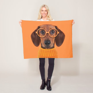 Cutest Baby Animals | Dachshund Orange Sweater Fleece Blanket