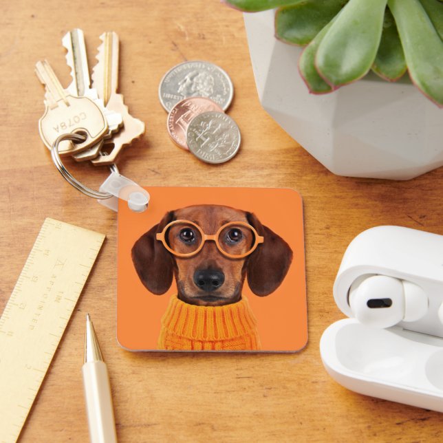 Cutest Baby Animals | Dachshund Orange Sweater Key Ring (Desk)