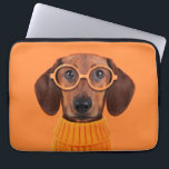 Cutest Baby Animals | Dachshund Orange Sweater Laptop Sleeve<br><div class="desc">This cute Getty Images photo features Dachshund with eyes glasses and sweater.</div>