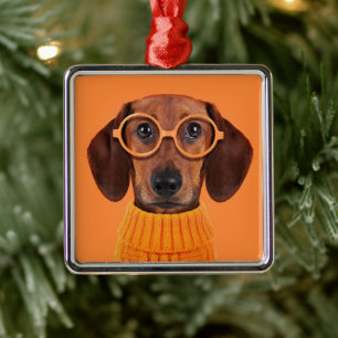 Cutest Baby Animals   Dachshund Orange Sweater Metal Ornament