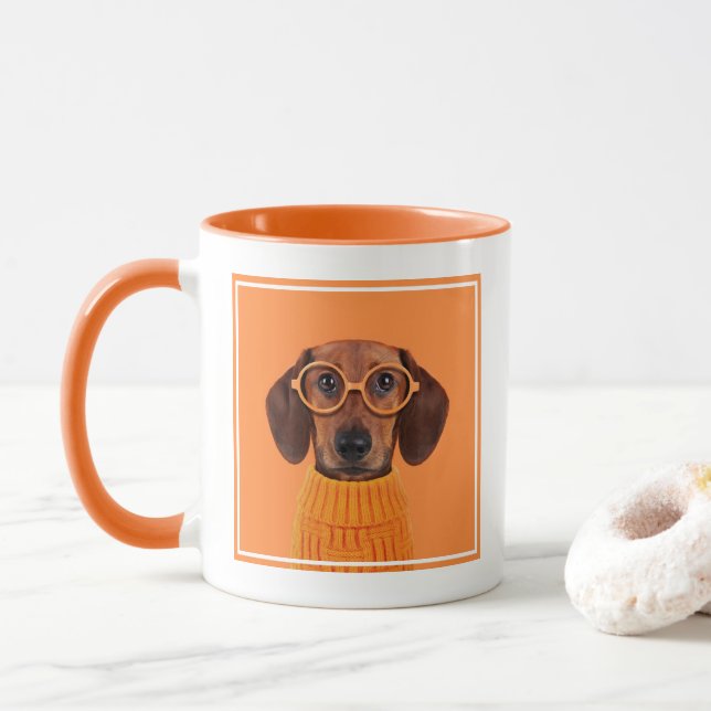 Cutest Baby Animals | Dachshund Orange Sweater Mug (With Donut)