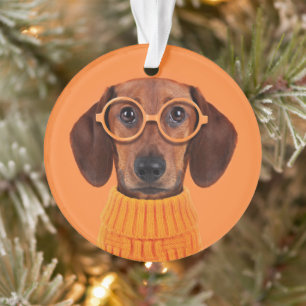 Cutest Baby Animals   Dachshund Orange Sweater Ornament