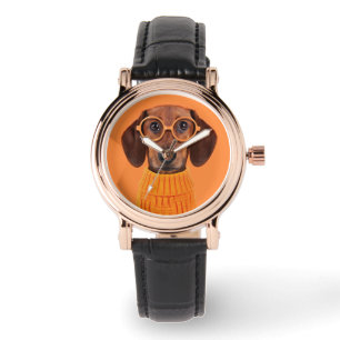 Cutest Baby Animals Dachshund Orange Sweater Watch