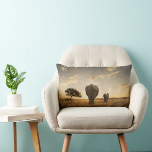 Cutest Baby Animals Elephant Calf & Mother Lumbar Cushion