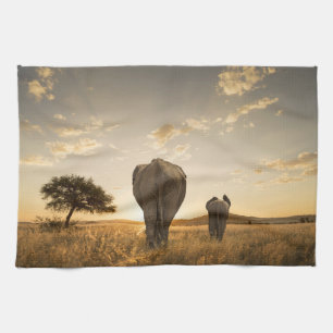 Cutest Baby Animals   Elephant Calf & Mother Tea Towel