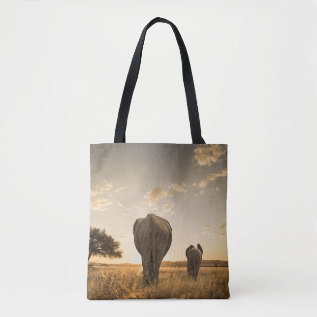 Cutest Baby Animals | Elephant Calf & Mother Tote Bag (Front)