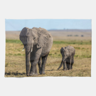 Cutest Baby Animals Elephant Mother & Baby Tea Towel