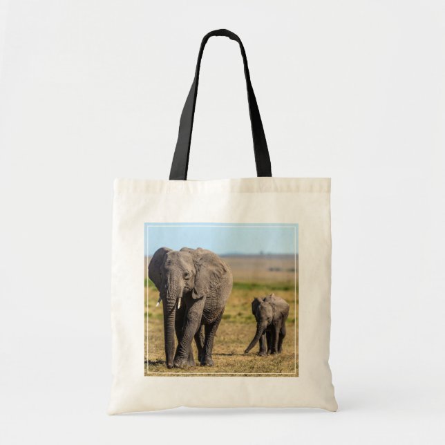 Cutest Baby Animals | Elephant Mother & Baby Tote Bag (Front)