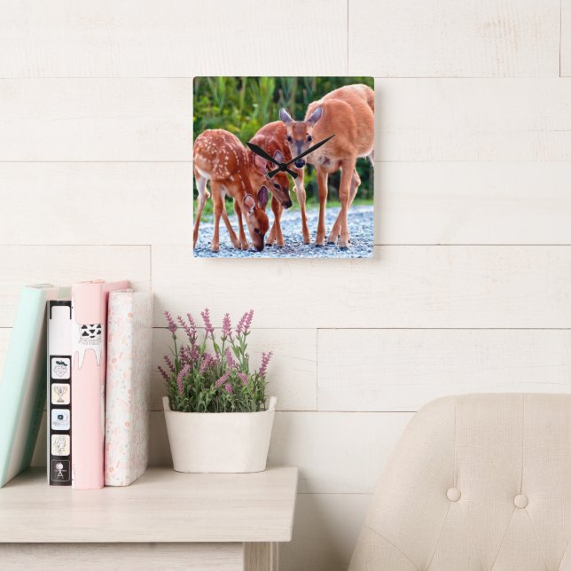Cutest Baby Animals | Fawn with Babies Square Wall Clock (Reading Room)