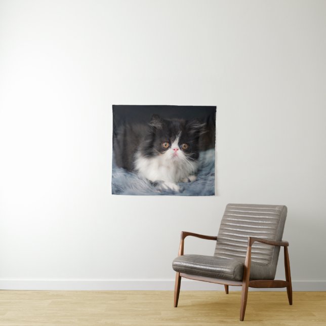Cutest Baby Animals | Fluffy B&W Kitten Tapestry (In Situ (Horizontal))