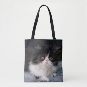 Cutest Baby Animals Fluffy B&W Kitten Tote Bag