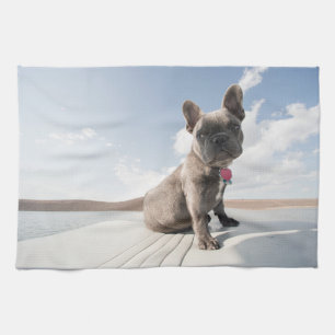 Cutest Baby Animals French Bulldog Boating Tea Towel