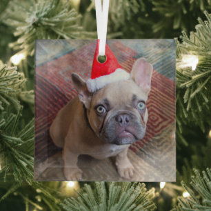 Cutest Baby Animals French Bulldog Christmas Glass Tree Decoration