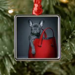 Cutest Baby Animals French Bulldog in Handbag Metal Ornament