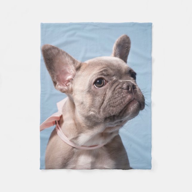 Cutest Baby Animals | French Bulldog Pink Bow Fleece Blanket (Front)