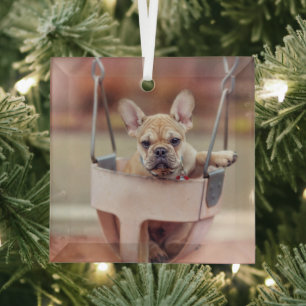 Cutest Baby Animals French Bulldog Playground Glass Tree Decoration