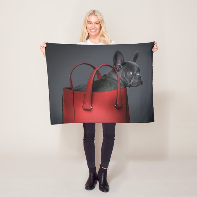 Cutest Baby Animals | French Bulldog Red Hand Bag Fleece Blanket (In Situ)