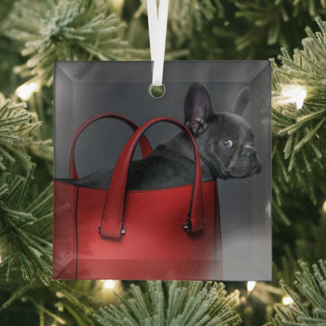 Cutest Baby Animals | French Bulldog Red Hand Bag Glass Tree Decoration (Insitu)