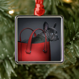 Cutest Baby Animals   French Bulldog Red Hand Bag Metal Ornament