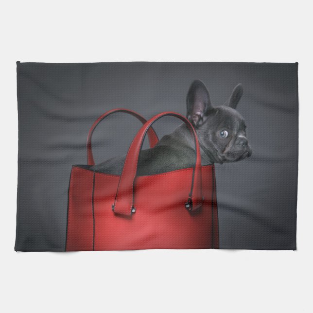 Cutest Baby Animals | French Bulldog Red Hand Bag Tea Towel (Horizontal)