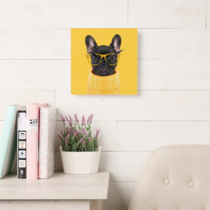 Cutest Baby Animals   French Bulldog Sunglasses Square Wall Clock