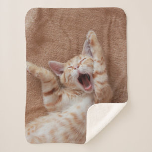 Cutest Baby Animals Ginger Kitten Yawning Sherpa Blanket