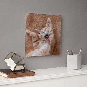 Cutest Baby Animals Ginger Kitten Yawning Square Wall Clock