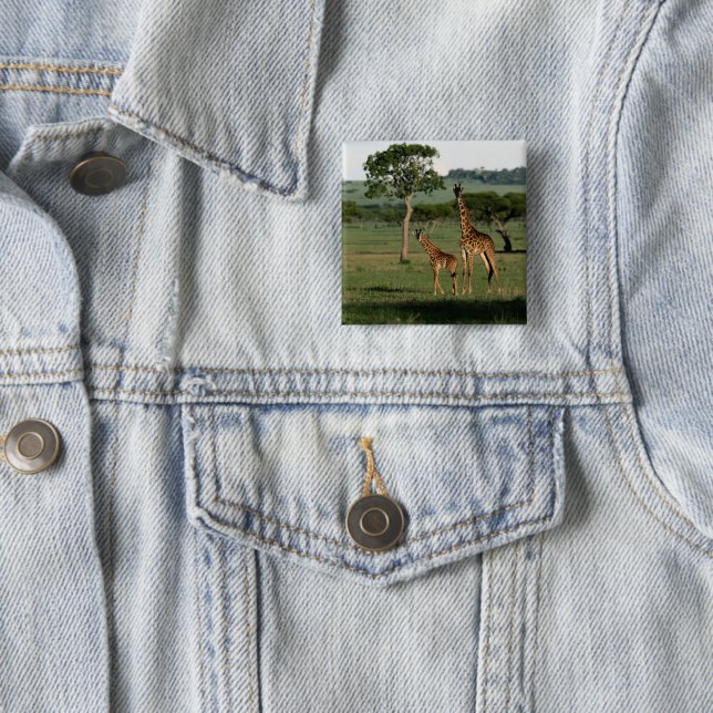Cutest Baby Animals | Giraffe Calf & Mama 15 Cm Square Badge (In Situ)