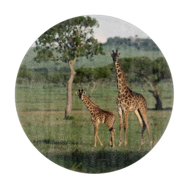 Cutest Baby Animals | Giraffe Calf & Mama Cutting Board (Front)