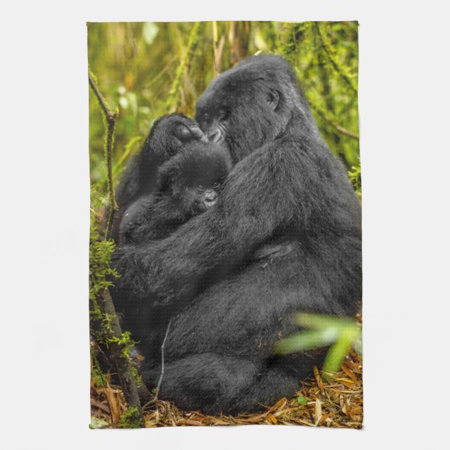 Cutest Baby Animals | Gorilla & Baby Tea Towel (Vertical)