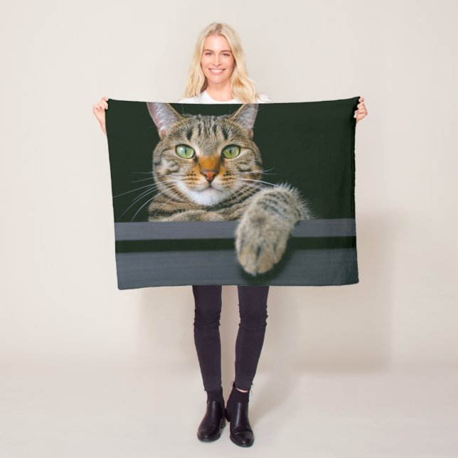 Cutest Baby Animals | Grey Tabby Cat Face Fleece Blanket (In Situ)