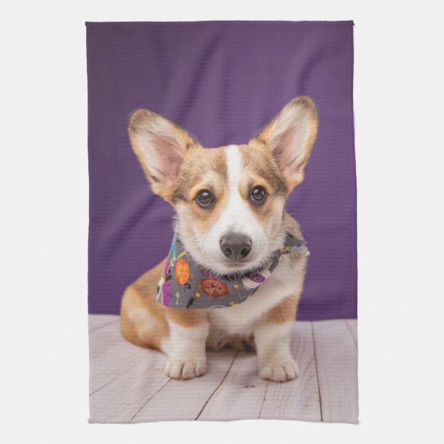 Cutest Baby Animals | Halloween Corgi Tea Towel (Vertical)