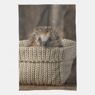 Cutest Baby Animals Hedgehog in a Basket Tea Towel