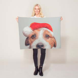 Cutest Baby Animals Jack Russell Dog Santa Claus Fleece Blanket