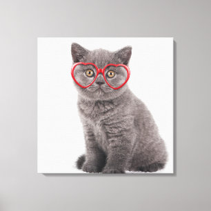 Cutest Baby Animals Kitten Heart Glasses Canvas Print