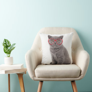 Cutest Baby Animals   Kitten Heart Glasses Cushion